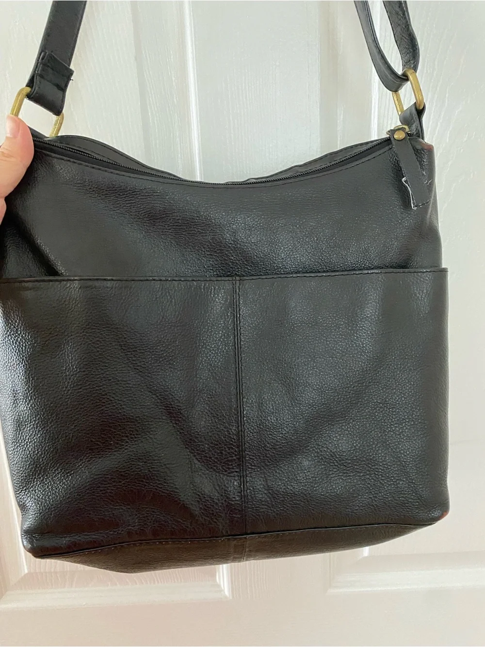 100% Genuine Leather Crossbody/Shoulder Bag-Soft Pebbled Leather-Brass Hardware
